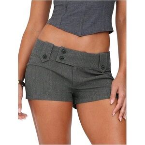 SDNGED Grey Low-Rise Dress Shorts with Button Detail - Size L